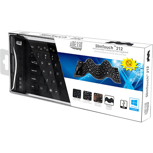Adesso AKB-212UB Antimicrobial Waterproof Flex Keyboard – Mini USB Keyboard