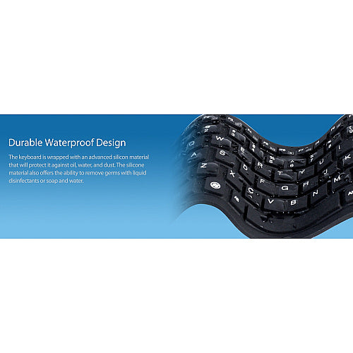 Adesso AKB-212UB Antimicrobial Waterproof Flex Keyboard – Mini USB Keyboard