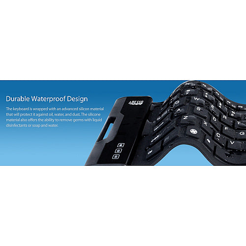 Adesso AKB-212UB Antimicrobial Waterproof Flex Keyboard – Mini USB Keyboard