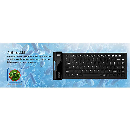 Adesso AKB-212UB Antimicrobial Waterproof Flex Keyboard – Mini USB Keyboard