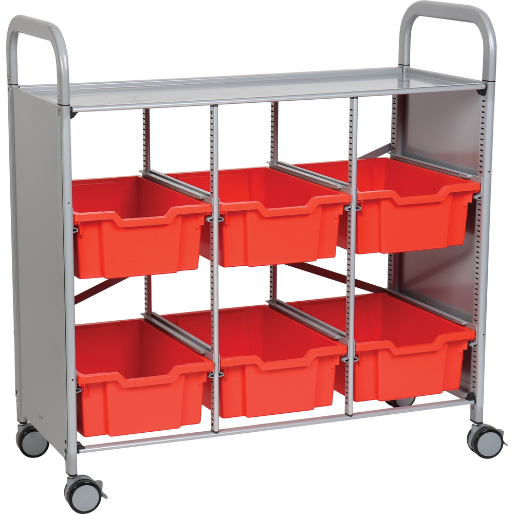 Gratnells Callero Plus Library Cart with 6 Deep Flame Red Trays