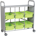 Gratnells Callero Plus Library Cart with 6 Deep Jolly Lime Trays – Silver