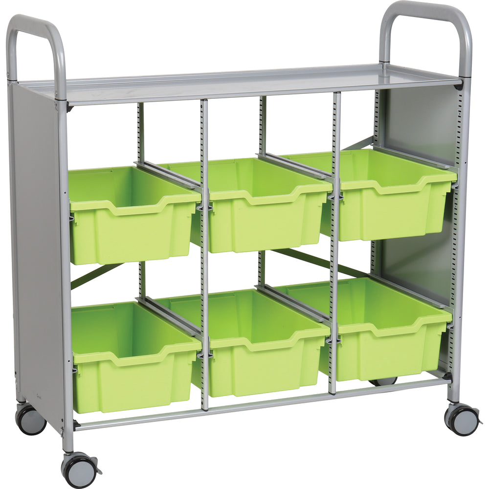 Gratnells Callero Plus Library Cart with 6 Deep Jolly Lime Trays – Silver