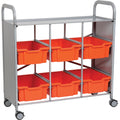 Gratnells Callero Plus Library Cart with 6 Deep Tropical Orange Trays, Silver