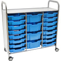 Gratnells Callero Plus Treble Cart with 16 Shallow & 4 Deep Cyan Blue Trays