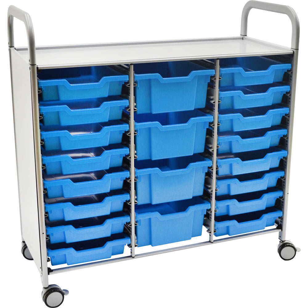 Gratnells Callero Plus Treble Cart with 16 Shallow & 4 Deep Cyan Blue Trays