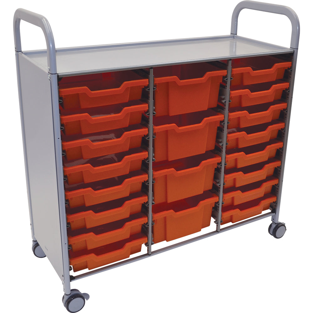 Gratnells Callero Plus Treble Cart with 16 Shallow & 4 Deep Flame Red Trays