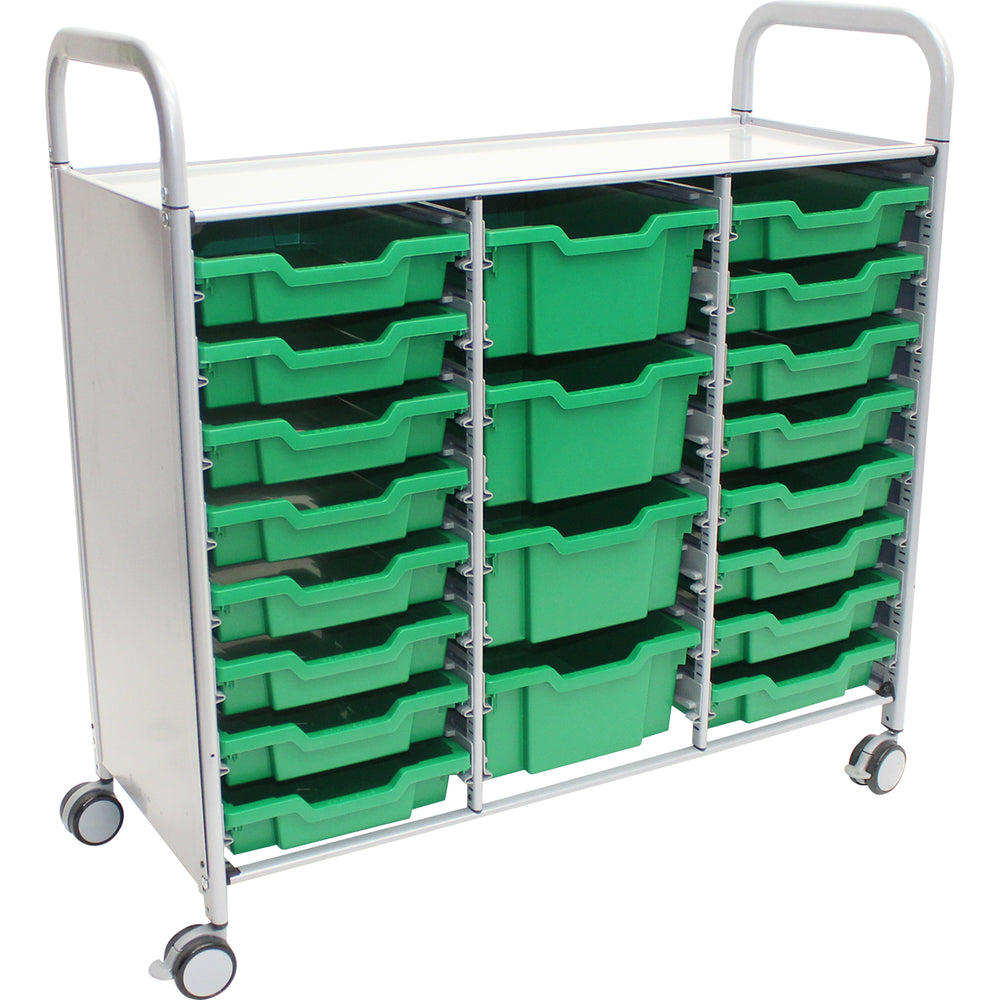 Gratnells Callero Plus Treble Cart with 16 Shallow & 4 Deep Grass Green Trays