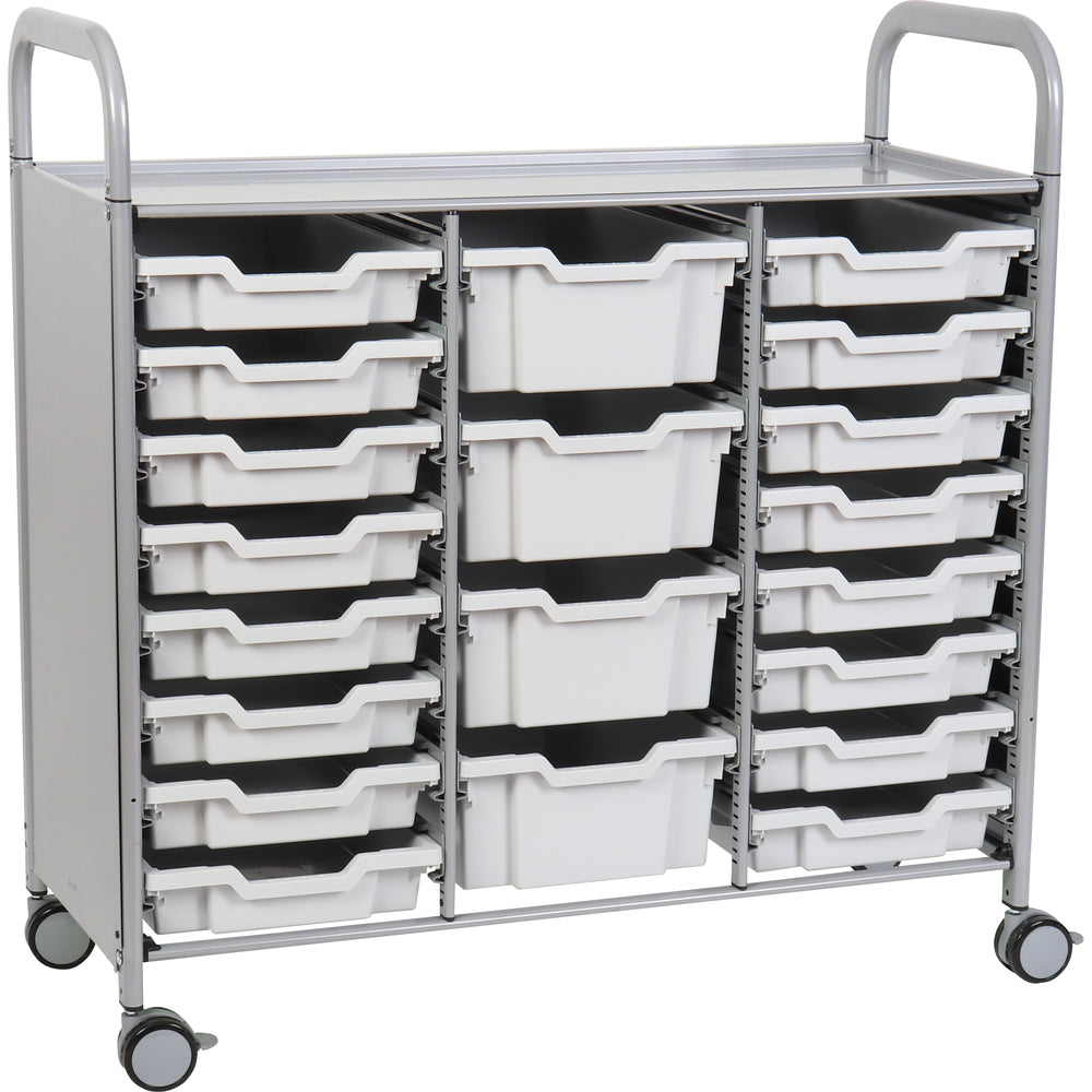 Gratnells Callero Plus Treble Cart with 16 Shallow & 4 Deep Light Gray Trays