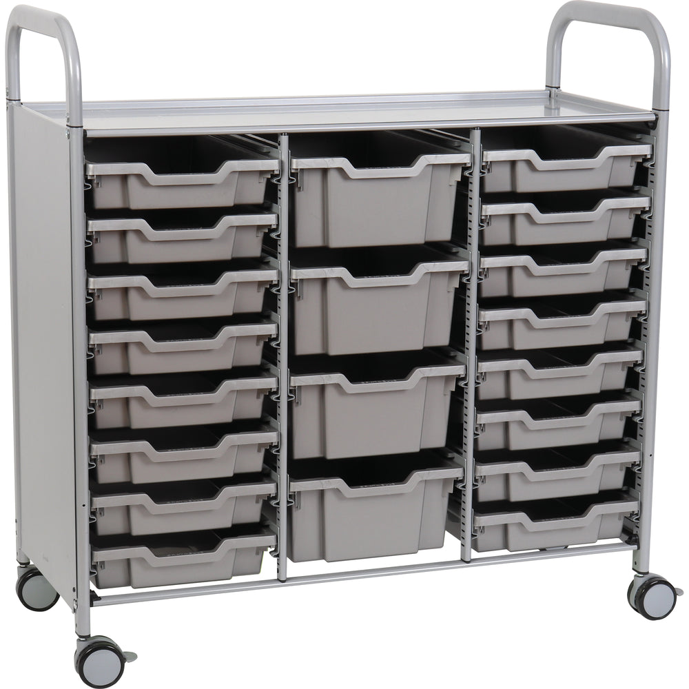 Gratnells Callero Plus Treble Cart with 16 Shallow & 4 Deep Silver Trays
