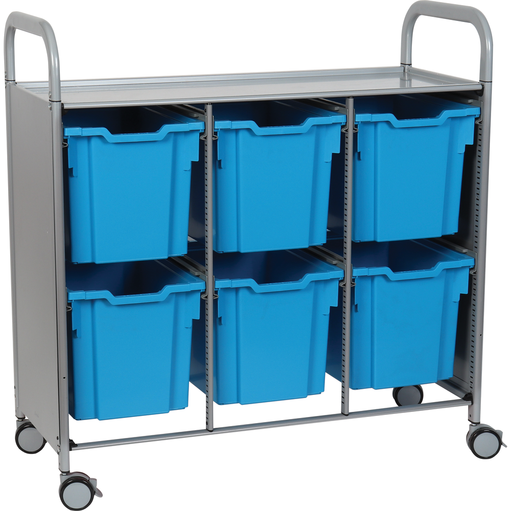 Gratnells Callero Plus Treble Cart with 6 Jumbo Cyan Blue Trays