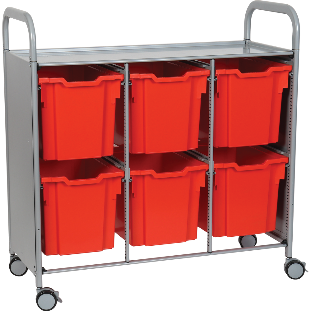 Gratnells Callero Plus Treble Cart with 6 Jumbo Flame Red Trays – Silver