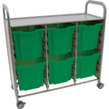 Gratnells Callero Plus Treble Cart with 6 Grass Green Jumbo Trays - Silver