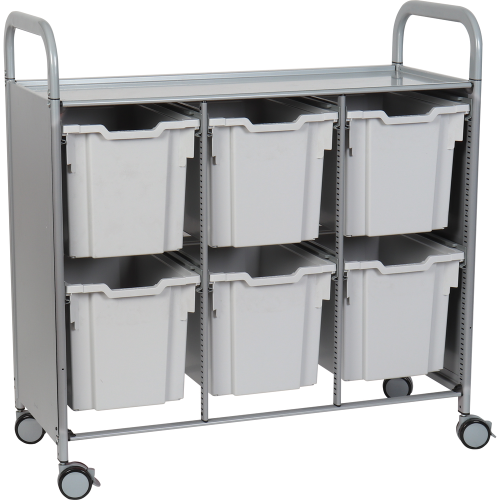 Gratnells Callero Plus Treble Cart with 6 Jumbo Light Gray Trays