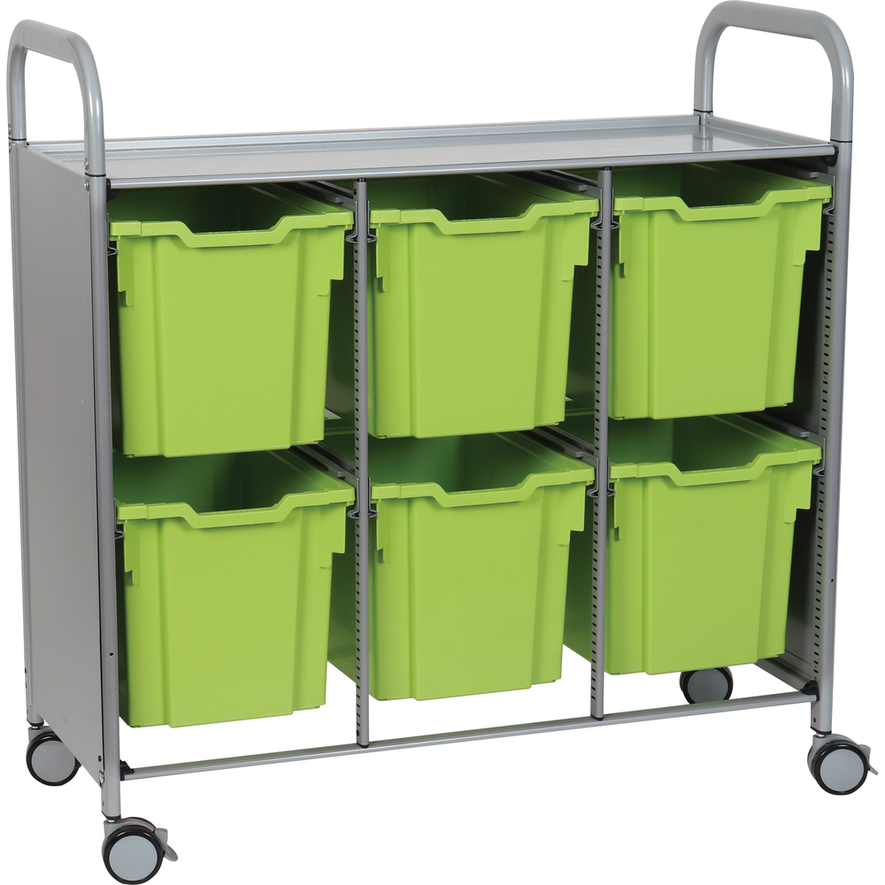 Gratnells Callero Plus Treble Cart with 6 Jumbo Trays – Silver with Jolly Lime Trays
