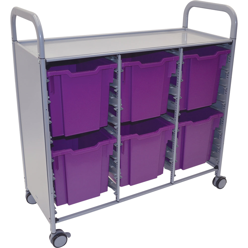 Gratnells Callero Plus Treble Cart with 6 Jumbo Plum Purple Trays – Silver