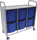 Gratnells Callero Plus Treble Cart with 6 Royal Blue Jumbo Trays