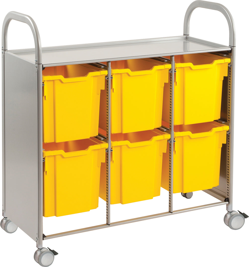 Gratnells Callero Plus Treble Cart with 6 Jumbo Sunshine Yellow Trays – Silver