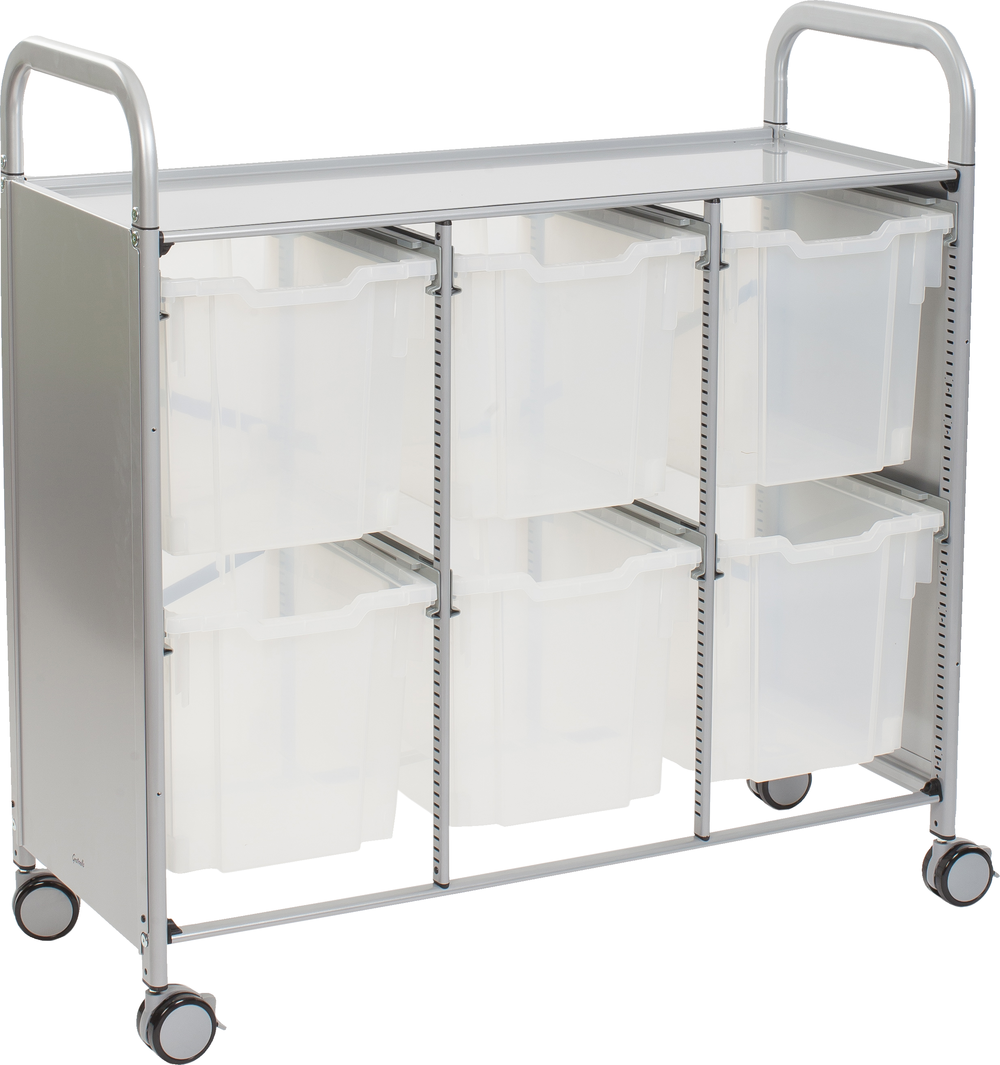 Gratnells Callero Plus Treble Cart with 6 Translucent Jumbo Trays – Silver