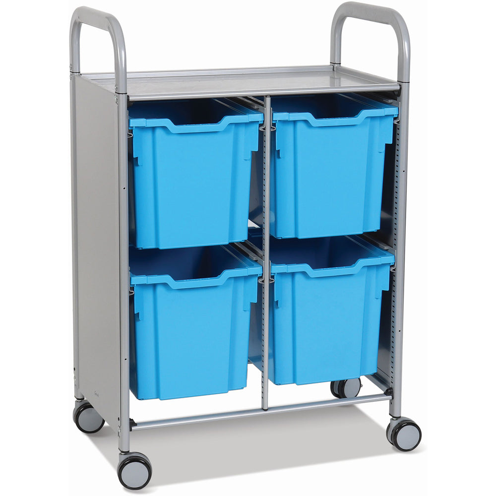 Gratnells Callero Double Metal Cart with 8 Jumbo Cyan Blue Trays