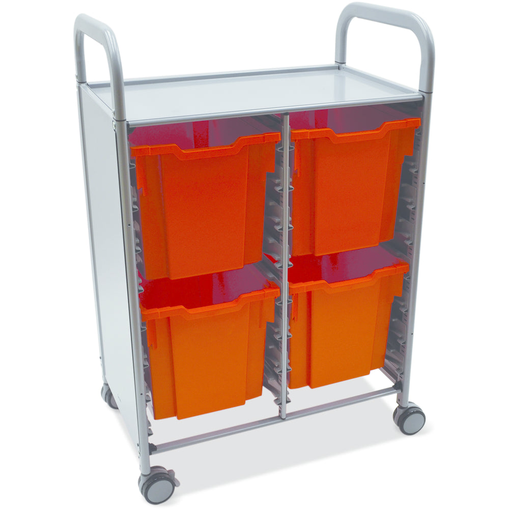 Gratnells Callero Double Metal Cart with 8 Jumbo Flame Red Trays