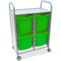 Gratnells Callero Double Metal Cart with 8 Jumbo Grass Green Trays
