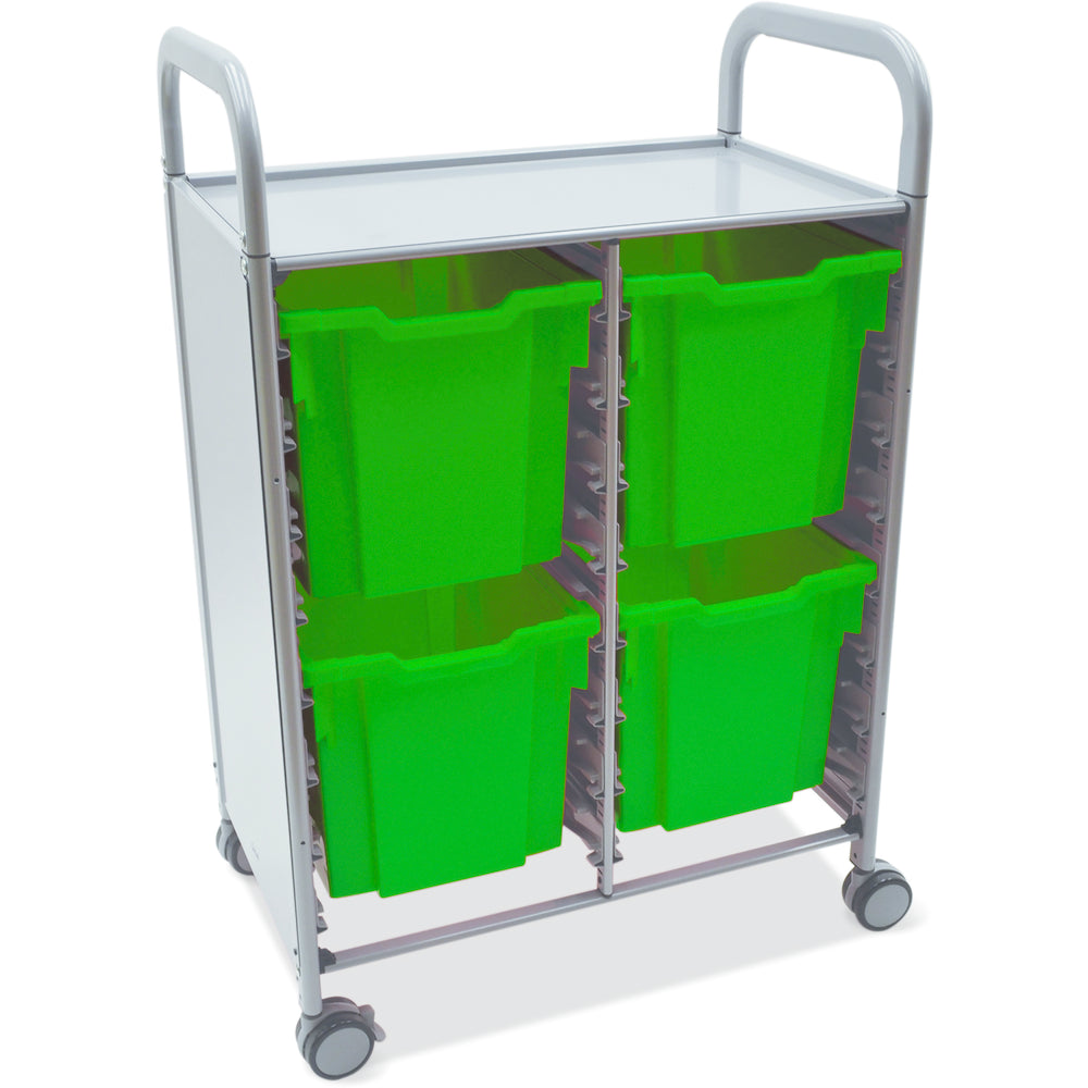 Gratnells Callero Double Metal Cart with 8 Jumbo Grass Green Trays