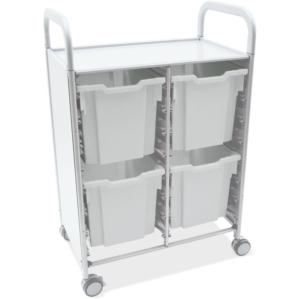 Gratnells Callero Double Metal Cart with 8 Jumbo Light Gray Trays