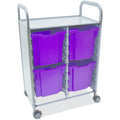 Gratnells Callero Double Metal Cart with 8 Jumbo Plum Purple Trays