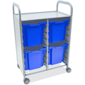 Gratnells Callero Double Metal Cart with 8 Jumbo Royal Blue Trays