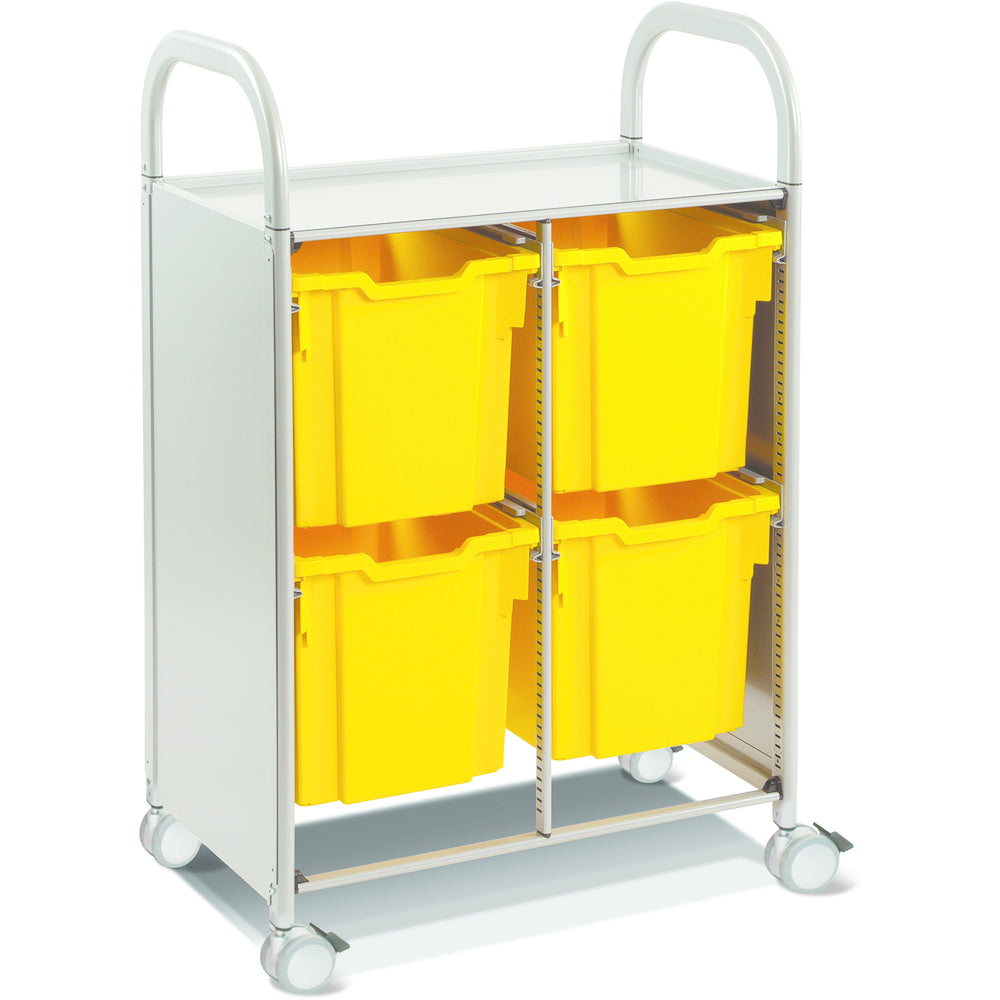 Gratnells Callero Double Metal Cart with 8 Jumbo Sunshine Yellow Trays