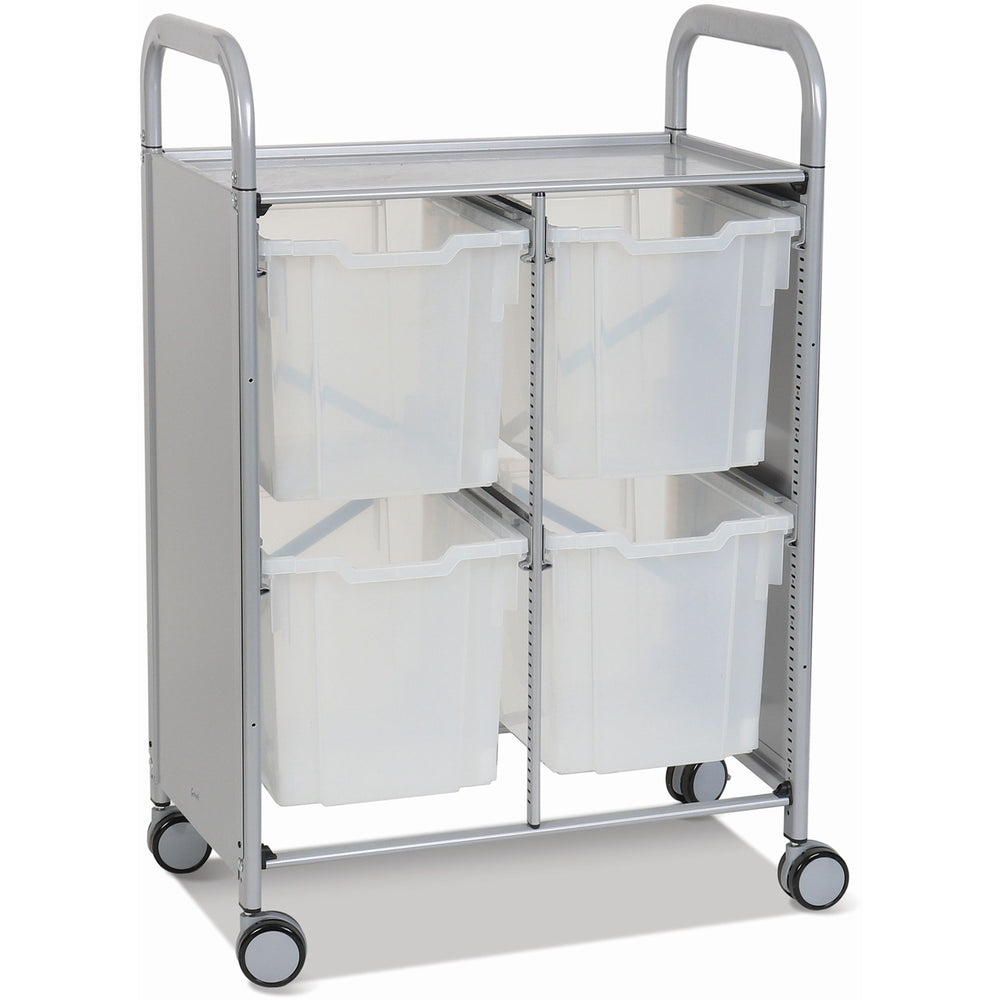 Gratnells Callero Double Metal Cart with 8 Jumbo Translucent Trays