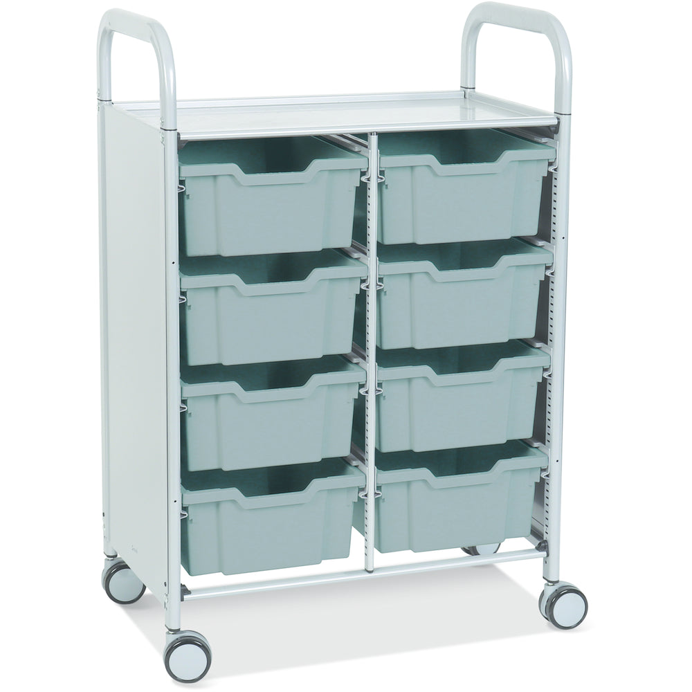 Gratnells Callero Double Metal School Activity Cart with 8 Deep Silver F2 Trays