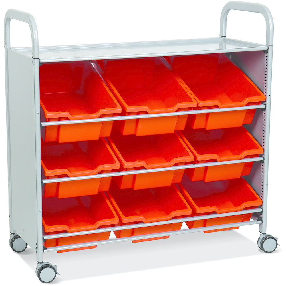 Gratnells Callero Triple School Tilted Tray Cart with 9 Deep F2 Trays – Flame Red
