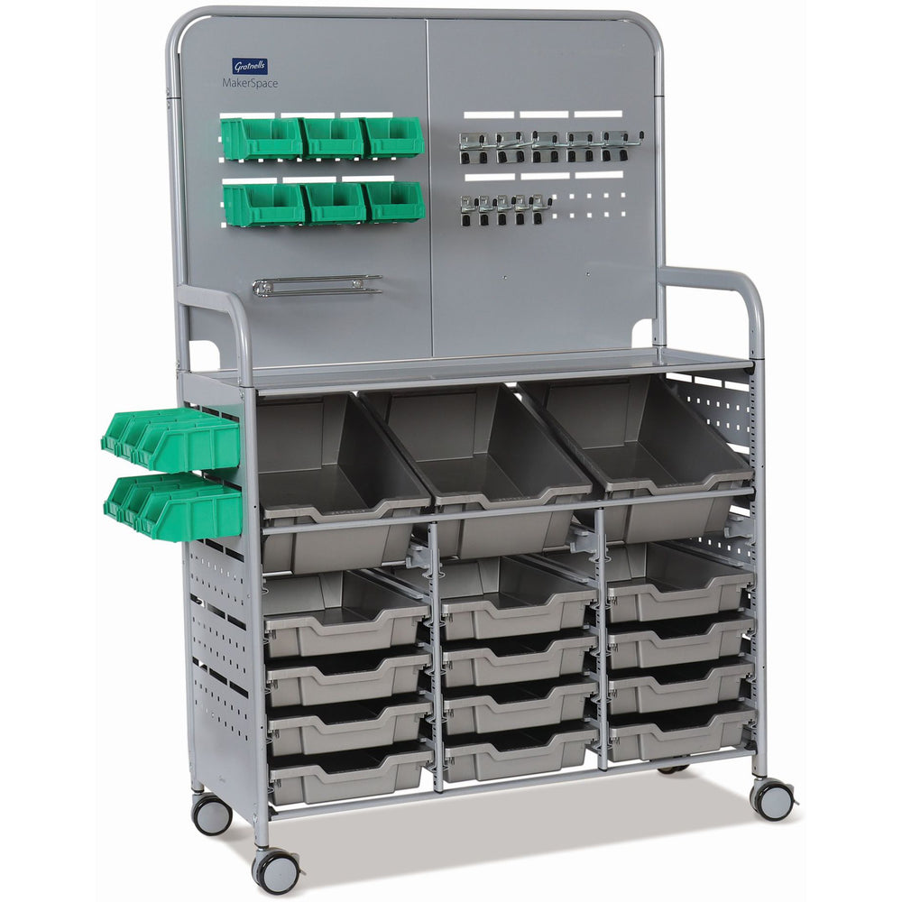 Gratnells Callero MakerSpace Cart with 3 Deep & 12 Shallow Silver Trays