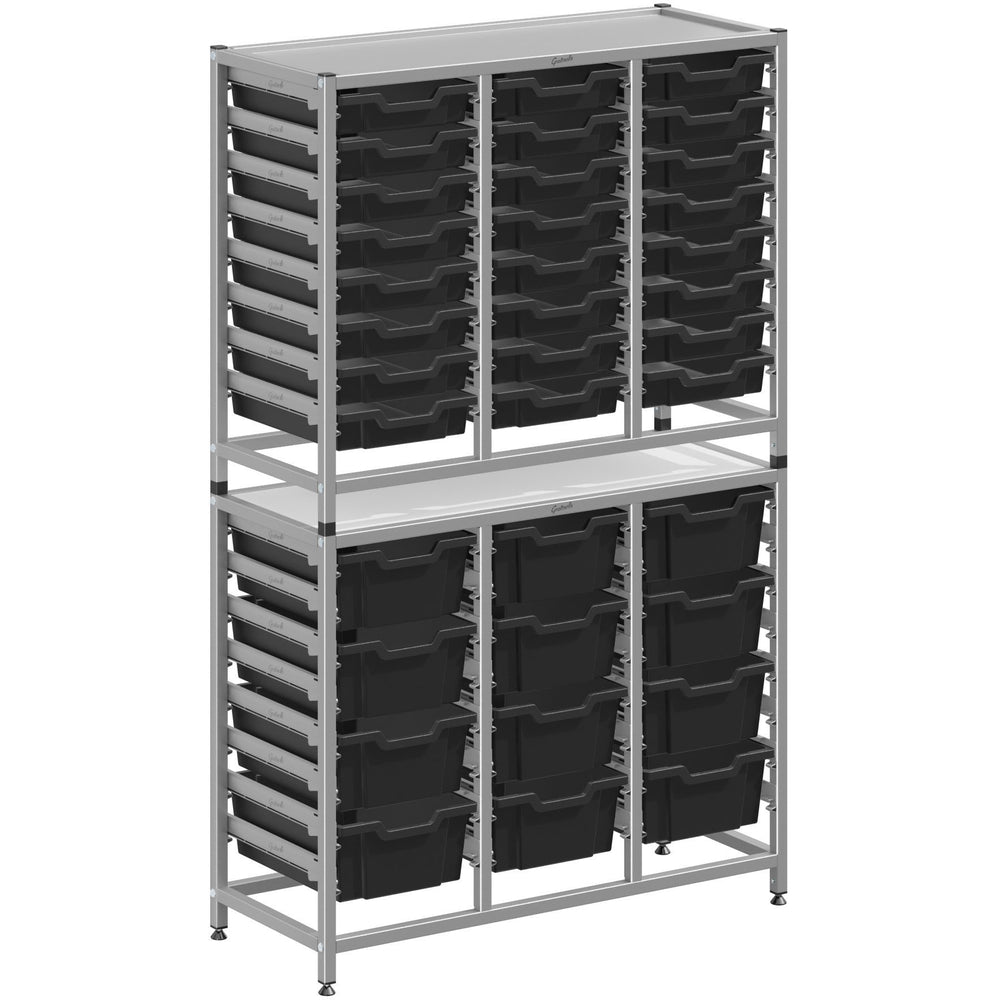 Gratnells Dynamis Lab & Healthcare Combo Cart with Mixed-Depth Trays – Jet Black