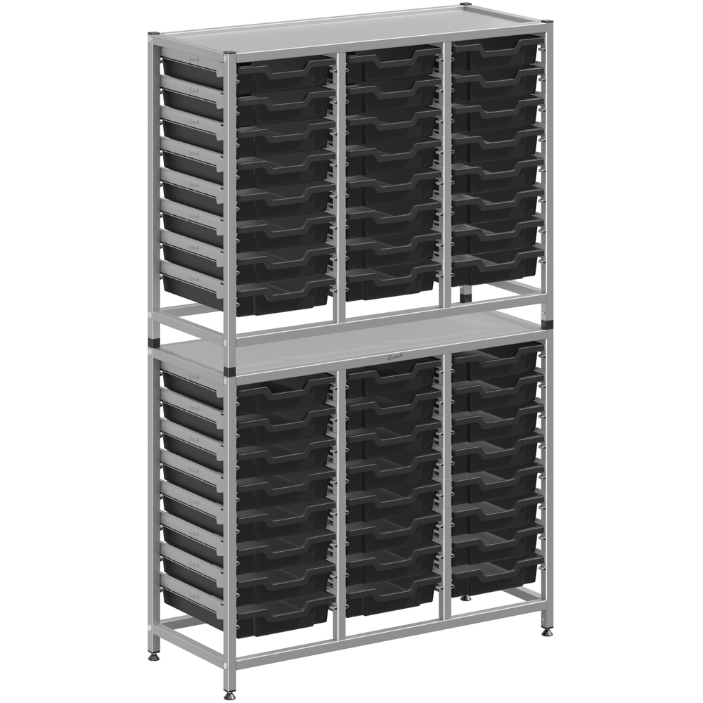 Gratnells Dynamis Lab & Healthcare Combo Cart with 48 Shallow Trays – Jet Black, Silver Frame