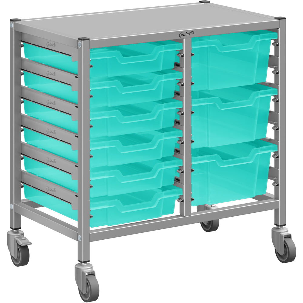 Gratnells Dynamis Lab & Healthcare Low Double Cart with Kiwi Antimicrobial Trays