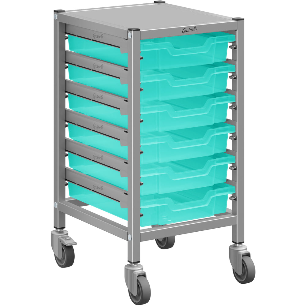 Gratnells Dynamis Lab & Healthcare Low Single Cart with 6 Kiwi Translucent Shallow Trays