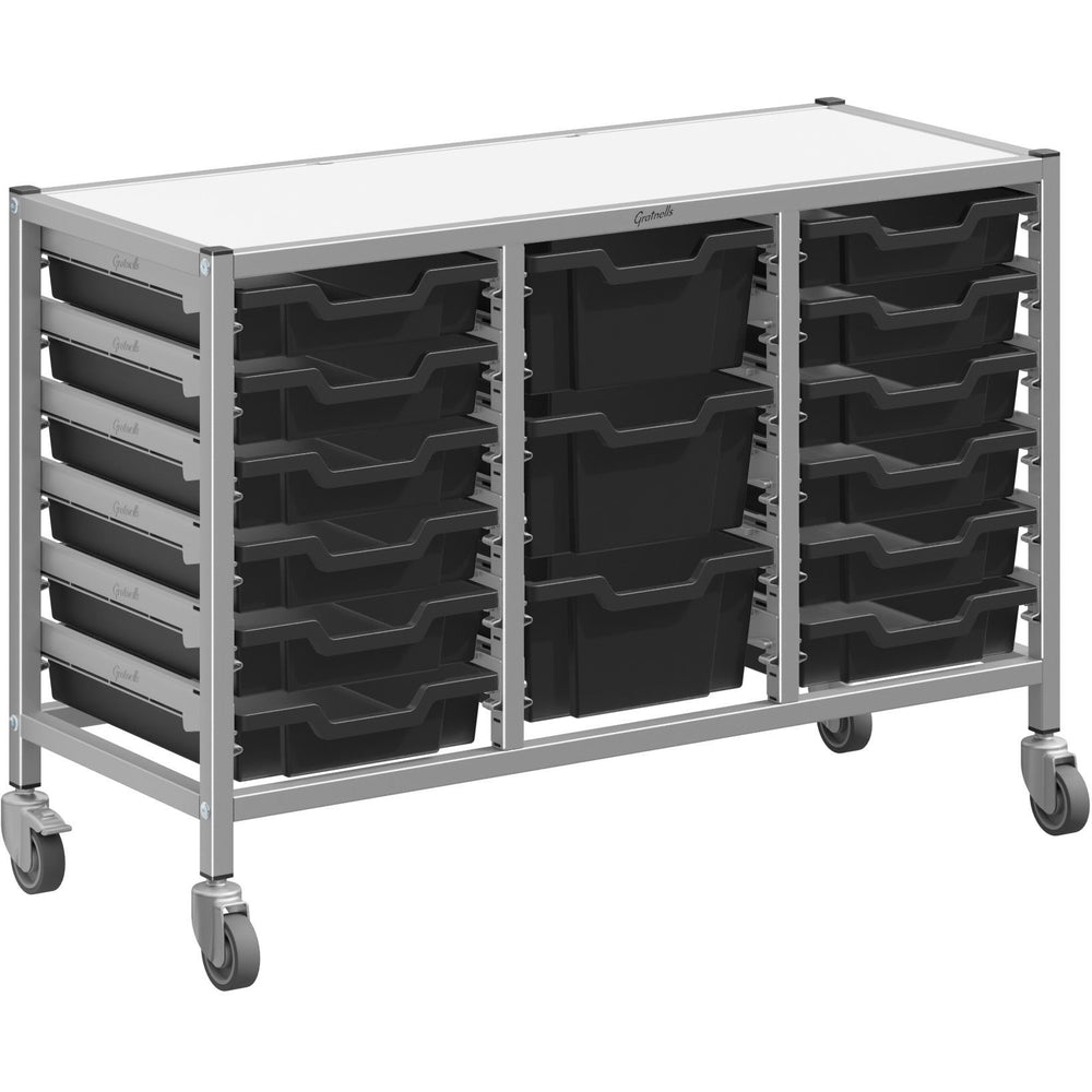 Gratnells Dynamis Lab & Healthcare Low Triple Cart with Jet Black Trays