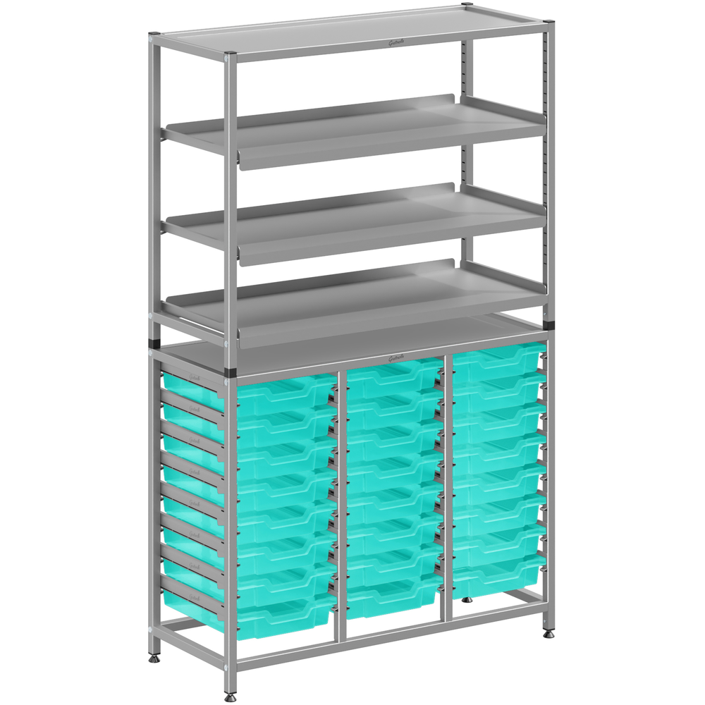 Gratnells Dynamis Lab & Healthcare Combo Cart with 24 Shallow Kiwi Antimicrobial Trays