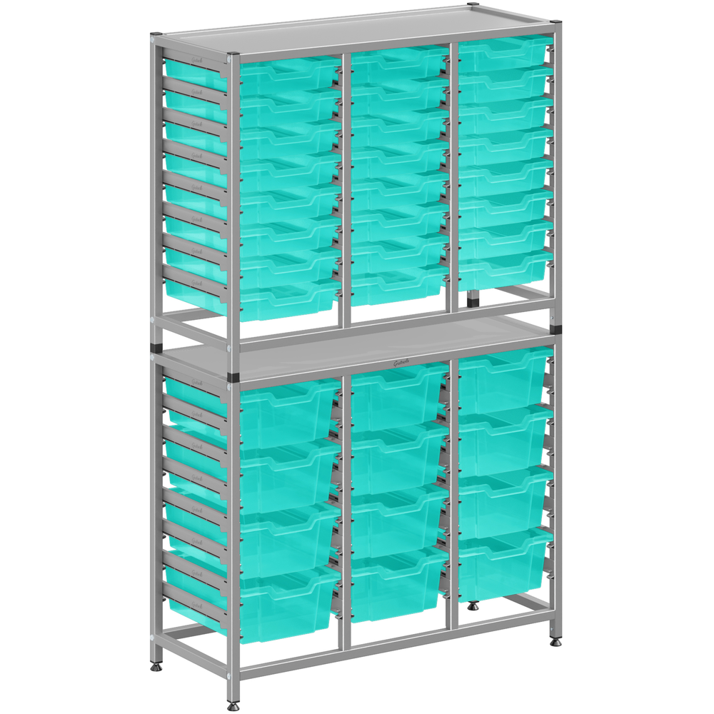 Gratnells Dynamis Lab & Healthcare Combo Cart with 24 Shallow & 12 Deep Kiwi Antimicrobial Trays