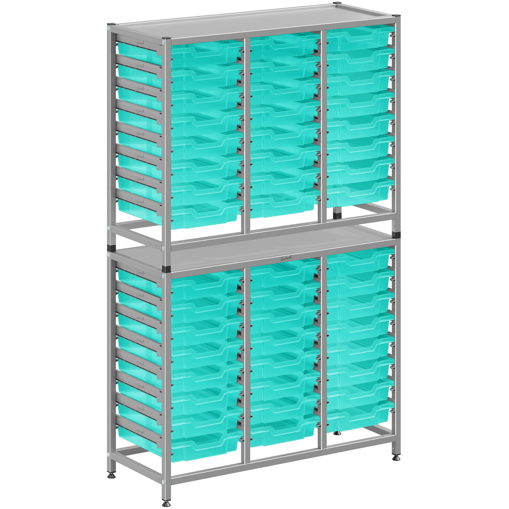 Gratnells Dynamis Lab & Healthcare Combo Cart with 48 Antimicrobial Kiwi Shallow Trays