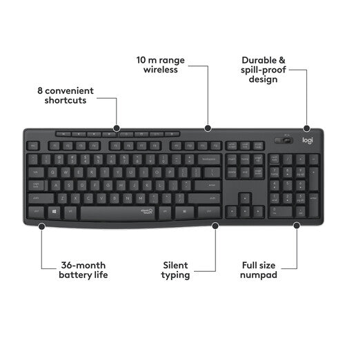 Logitech MK295 Silent Wireless Keyboard & Mouse Combo - Graphite
