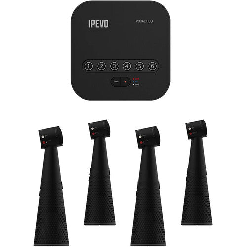 IPEVO QUARTET Wireless Conference Speakerphone Bundle with 4 VOCAL Speakerphones & HUB