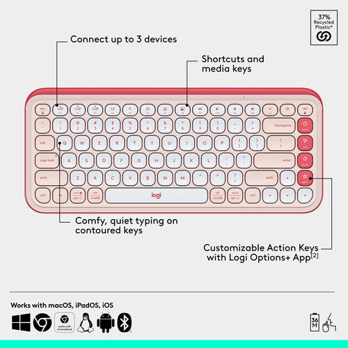 Logitech POP Icon Wireless Bluetooth Keyboard & Mouse Combo - Rose/Off-White