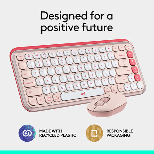 Logitech POP Icon Wireless Bluetooth Keyboard & Mouse Combo - Rose/Off-White