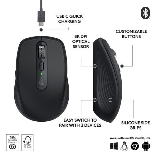 Logitech MX Anywhere 3S Compact Performance Wireless Mouse - Black