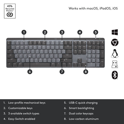 Logitech MX Mechanical Wireless Illuminated Full-Size Keyboard (Tactile Quiet Switches)
