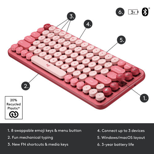 Logitech POP Keys Wireless Mechanical Keyboard - Heartbreaker Rose